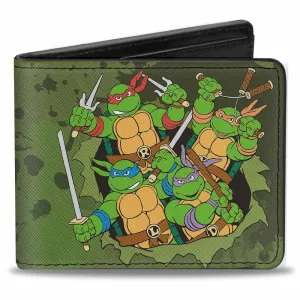 Bi-Fold Wallet - Classic TMNT Turtles Battle Pose9   TEENAGE MUTANT NINJA TURTLES Logo Splatter Greens